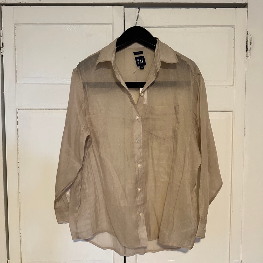 NWT Women’s Gap Beige Organza Big Shirt size M